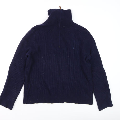 Polo Ralph Lauren Men's Blue Wool Cotton 1/2 Zip Jumper L