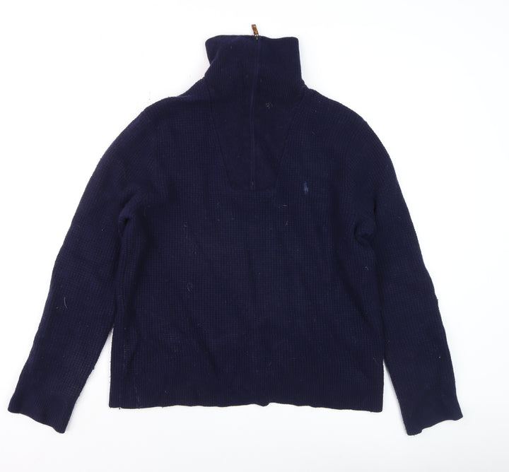 Polo Ralph Lauren Men's Blue Wool Cotton 1/2 Zip Jumper L
