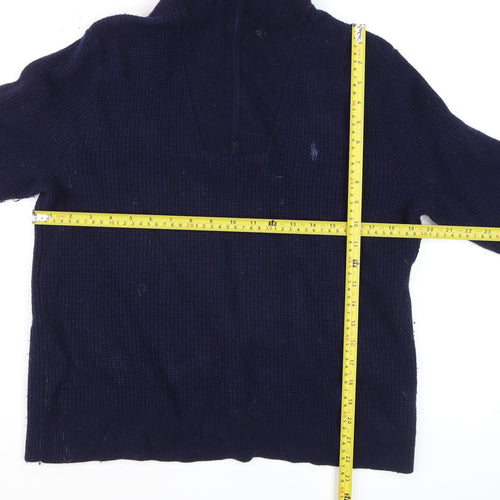 Polo Ralph Lauren Men's Blue Wool Cotton 1/2 Zip Jumper L
