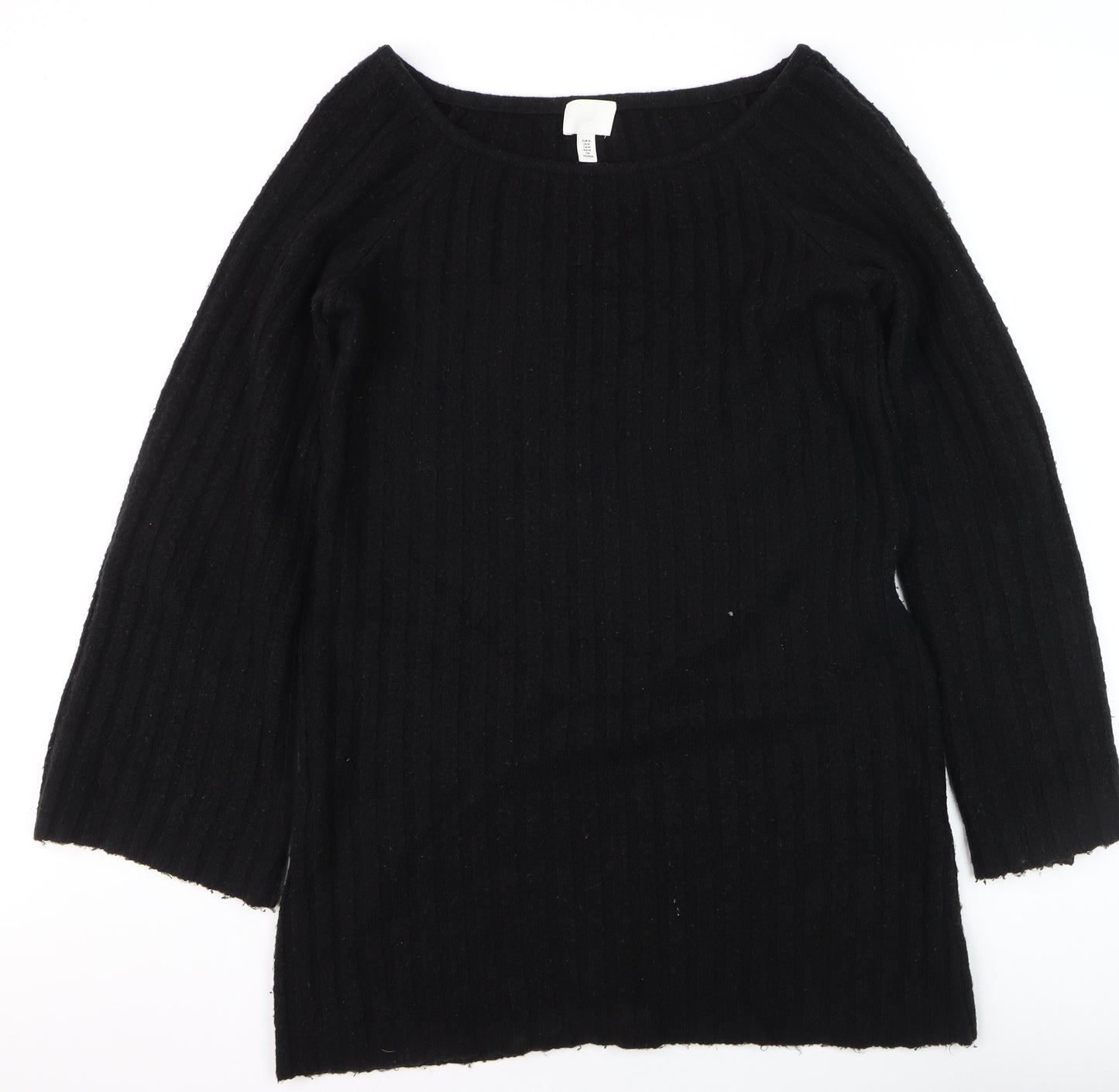 H&M Women’s Black Ribbed Boat Neck Pullover Jumper Size 12