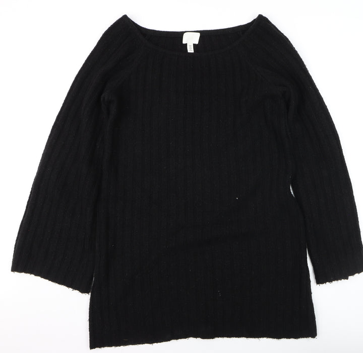 H&M Women’s Black Ribbed Boat Neck Pullover Jumper Size 12