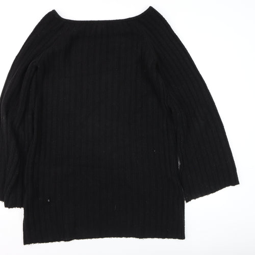 H&M Women’s Black Ribbed Boat Neck Pullover Jumper Size 12