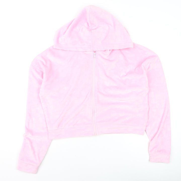 Barbie Women Pink L Velour Cropped Hooded Full Zip Track Jacket