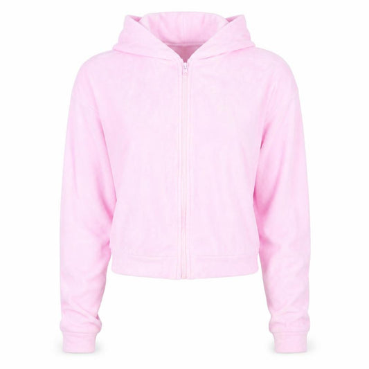 Barbie Women Pink L Velour Cropped Hooded Full Zip Track Jacket