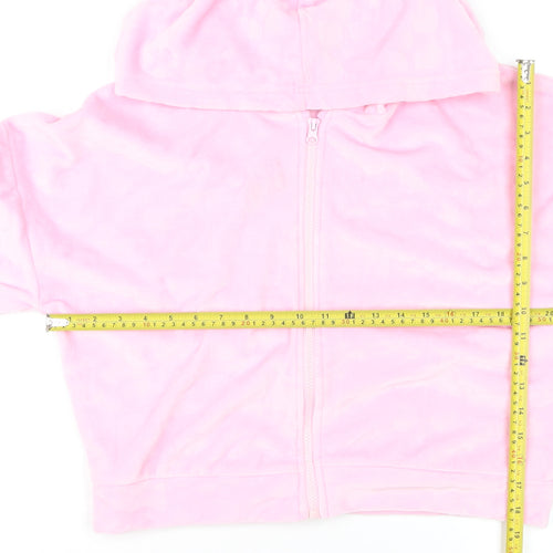 Barbie Women Pink L Velour Cropped Hooded Full Zip Track Jacket