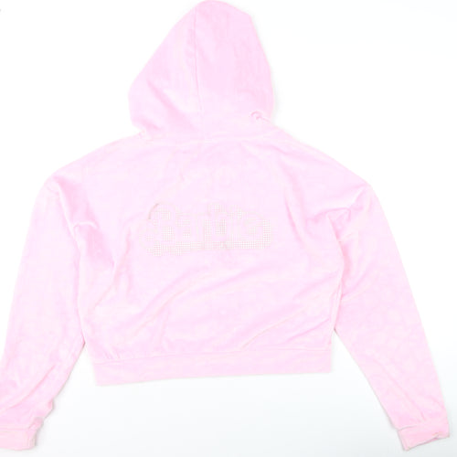 Barbie Women Pink L Velour Cropped Hooded Full Zip Track Jacket
