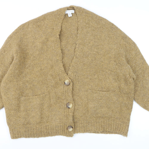 Topshop Women Beige Chunky Knit V-Neck Cardigan Size S