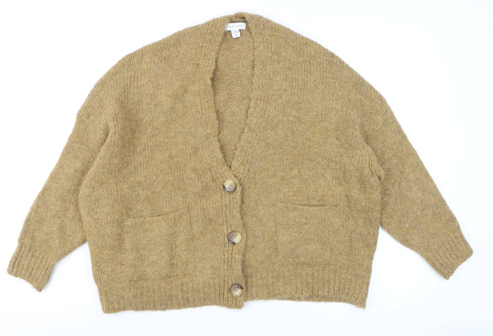 Topshop Women Beige Chunky Knit V-Neck Cardigan Size S