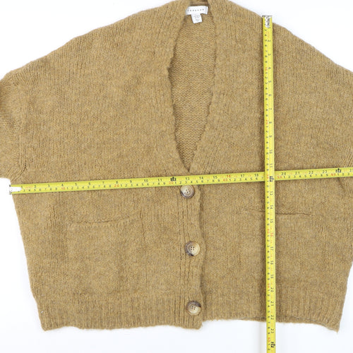 Topshop Women Beige Chunky Knit V-Neck Cardigan Size S
