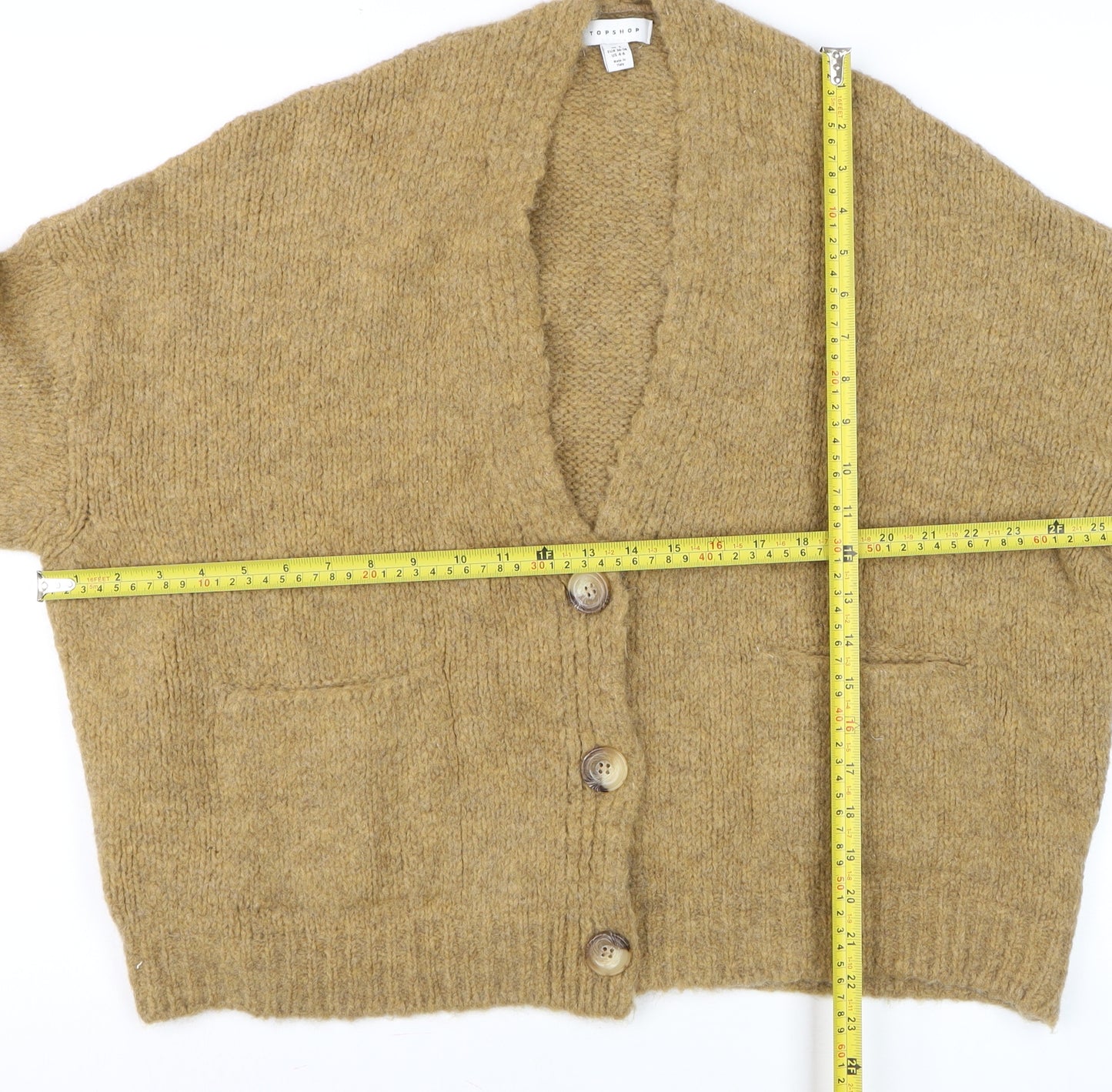 Topshop Women Beige Chunky Knit V-Neck Cardigan Size S