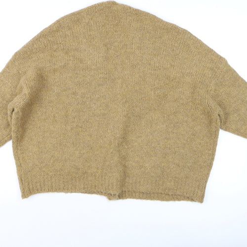 Topshop Women Beige Chunky Knit V-Neck Cardigan Size S