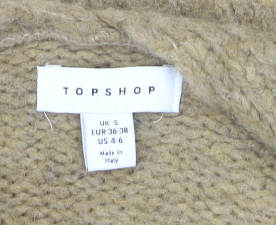 Topshop Women Beige Chunky Knit V-Neck Cardigan Size S