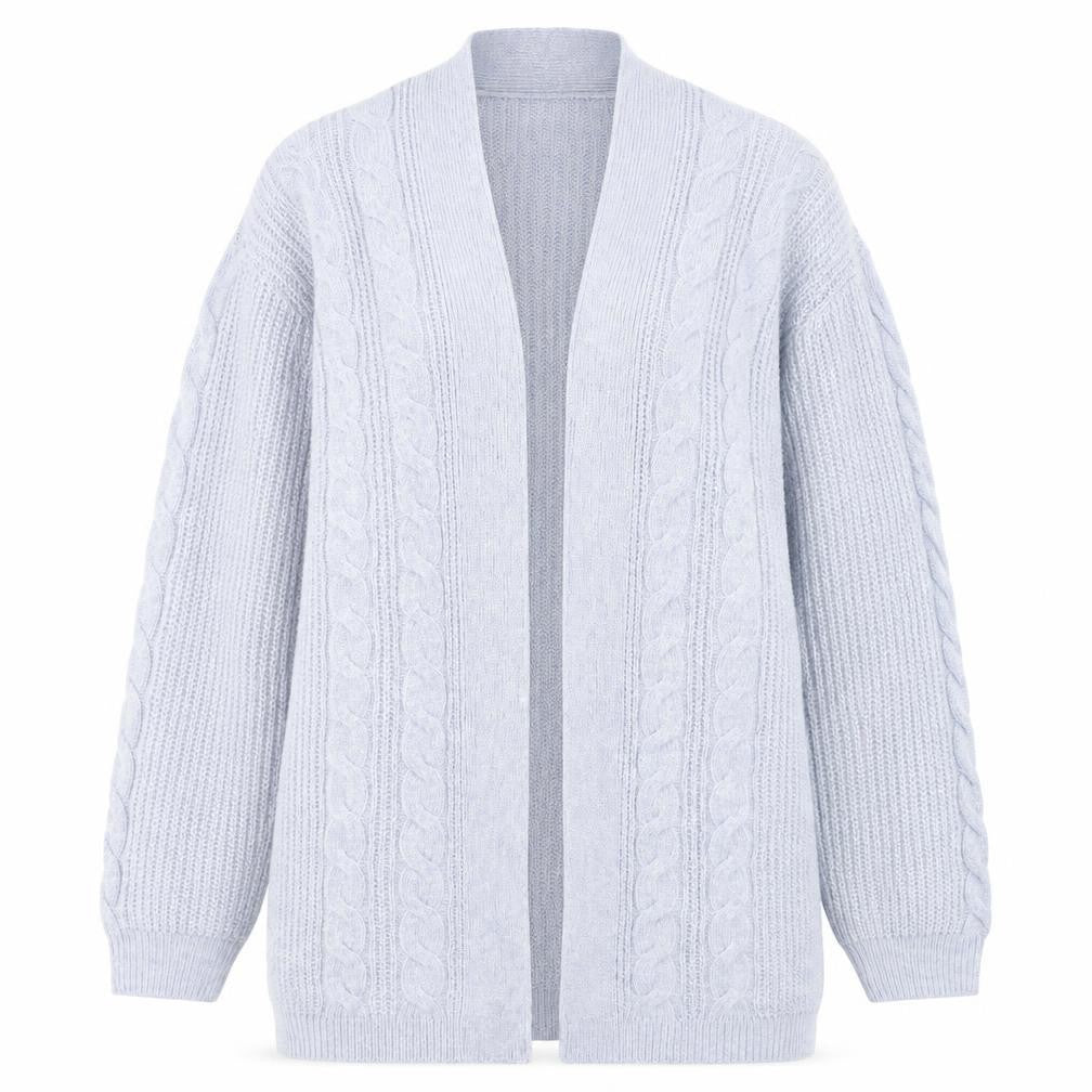 Front view of Threadbare Women's Grey 2XL Cable-Knit Open Front Cardigan
