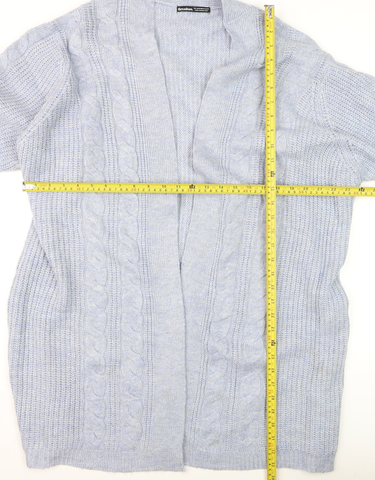 Threadbare Women's Grey 2XL Cable-Knit Open Front Cardigan
