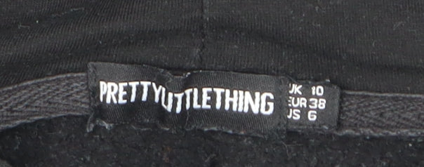 PrettyLittleThing Women's Black Hoodie UK 10 Pullover Cotton Blend