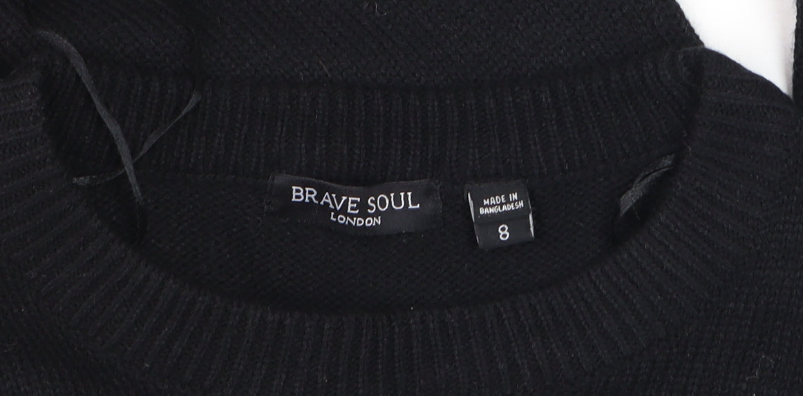 Brave Soul Women Black Size 8 Crew Neck Long Sleeve Pullover Jumper