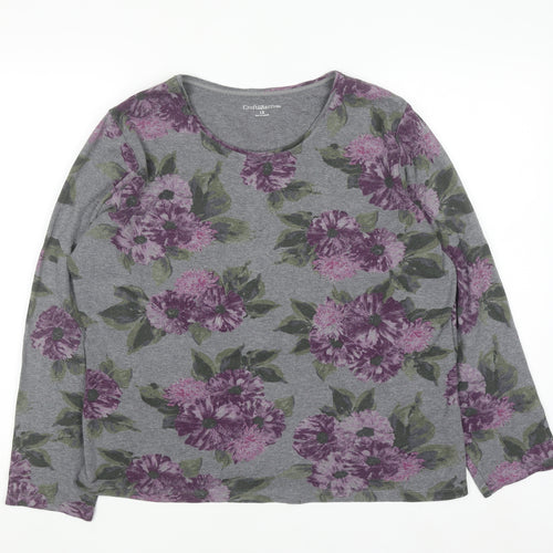 Croft & Barrow Women's Grey Floral Long Sleeve Jersey T-Shirt Size 18 Plus