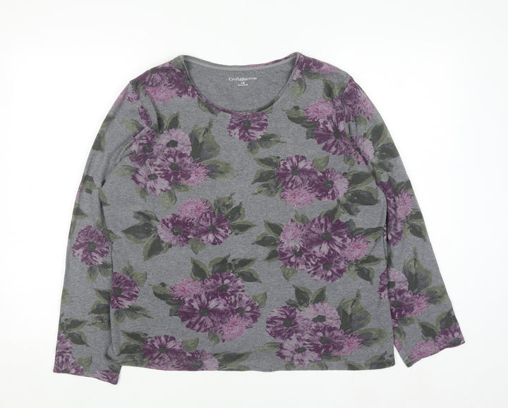 Croft & Barrow Women's Grey Floral Long Sleeve Jersey T-Shirt Size 18 Plus