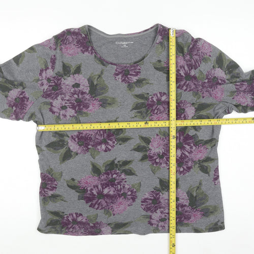 Croft & Barrow Women's Grey Floral Long Sleeve Jersey T-Shirt Size 18 Plus