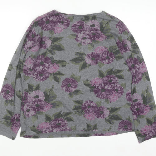 Croft & Barrow Women's Grey Floral Long Sleeve Jersey T-Shirt Size 18 Plus