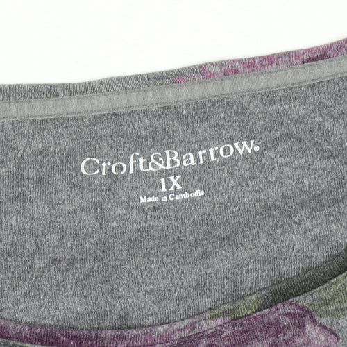 Croft & Barrow Women's Grey Floral Long Sleeve Jersey T-Shirt Size 18 Plus