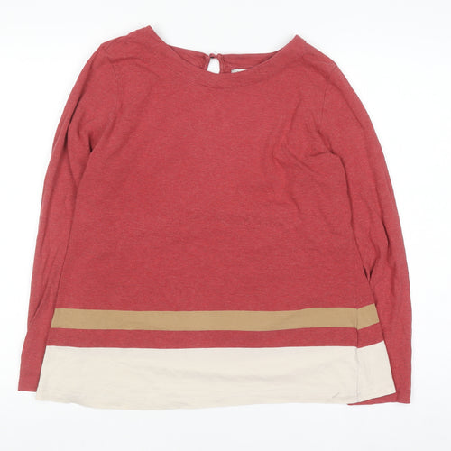 Cortefiel Women Red Colourblock Long Sleeve Cotton T-Shirt Size L