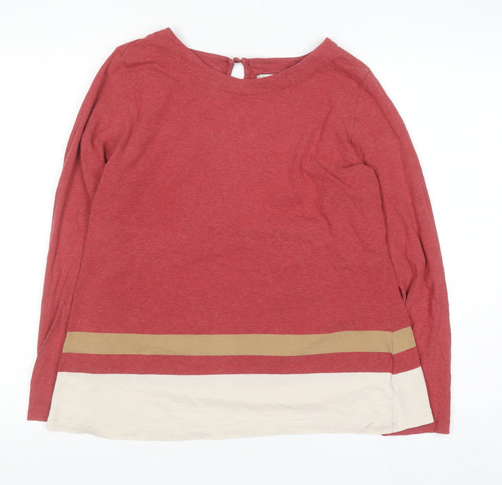 Cortefiel Women Red Colourblock Long Sleeve Cotton T-Shirt Size L