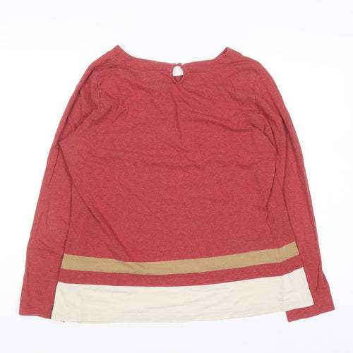 Cortefiel Women Red Colourblock Long Sleeve Cotton T-Shirt Size L