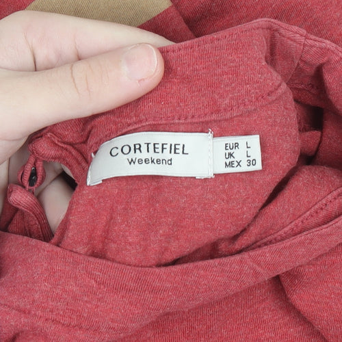 Cortefiel Women Red Colourblock Long Sleeve Cotton T-Shirt Size L