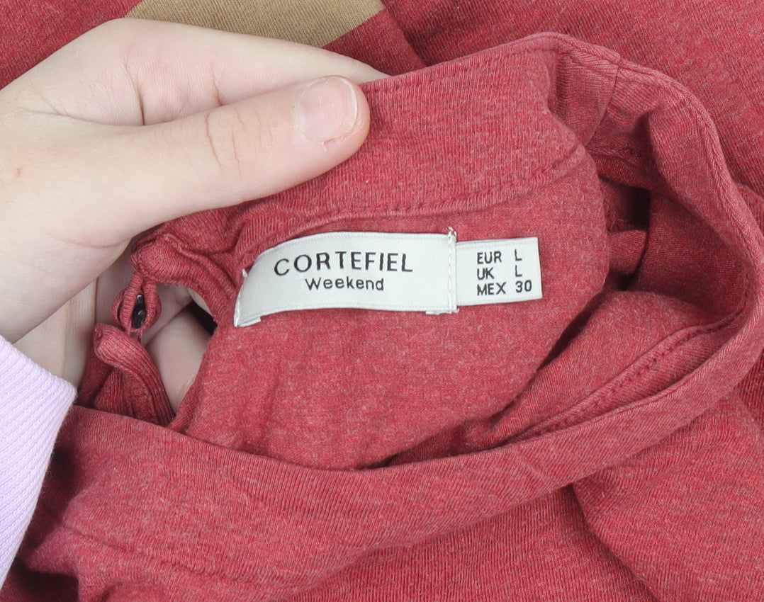 Cortefiel Women Red Colourblock Long Sleeve Cotton T-Shirt Size L