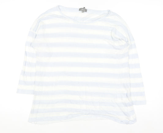 Jaeger Women Blue Striped Linen 3/4 Sleeve T-Shirt M