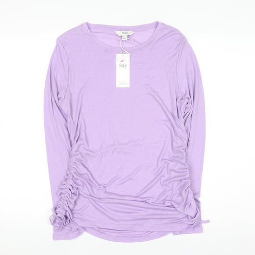 Marks and Spencer Women’s Purple Long Sleeve Ruched Jersey T-Shirt Size 14