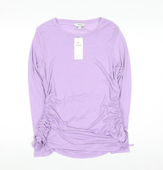 Marks and Spencer Women’s Purple Long Sleeve Ruched Jersey T-Shirt Size 14