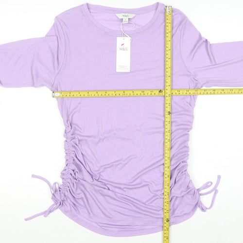 Marks and Spencer Women’s Purple Long Sleeve Ruched Jersey T-Shirt Size 14