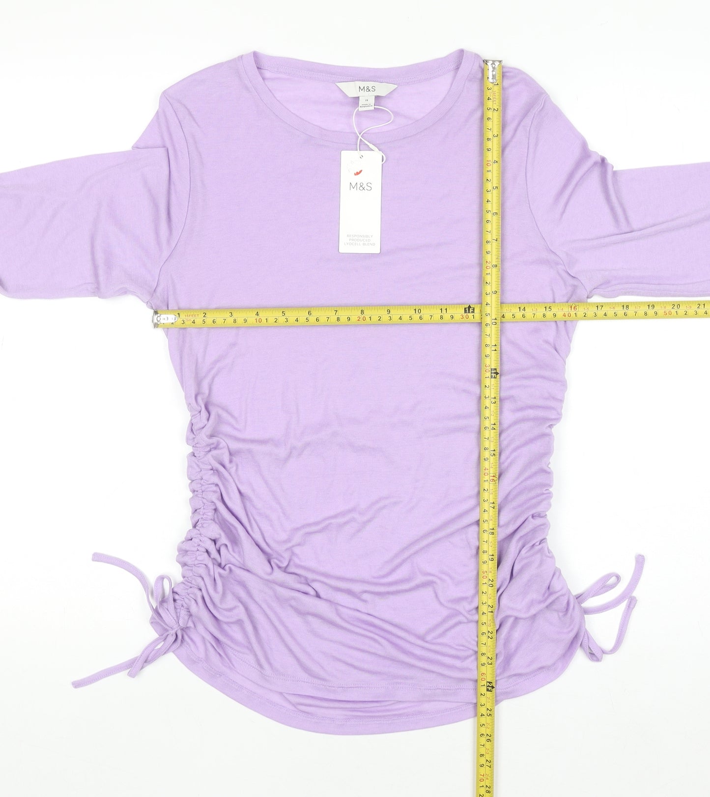 Marks and Spencer Women’s Purple Long Sleeve Ruched Jersey T-Shirt Size 14