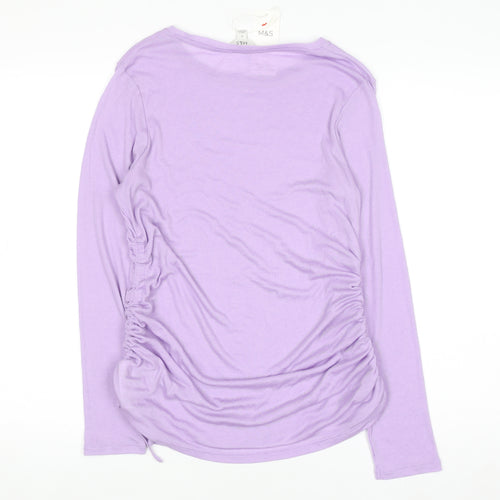 Marks and Spencer Women’s Purple Long Sleeve Ruched Jersey T-Shirt Size 14