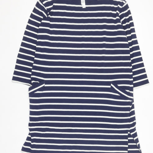 Marla Wynne Women Blue Striped T-Shirt Dress L 3/4 Sleeve Casual