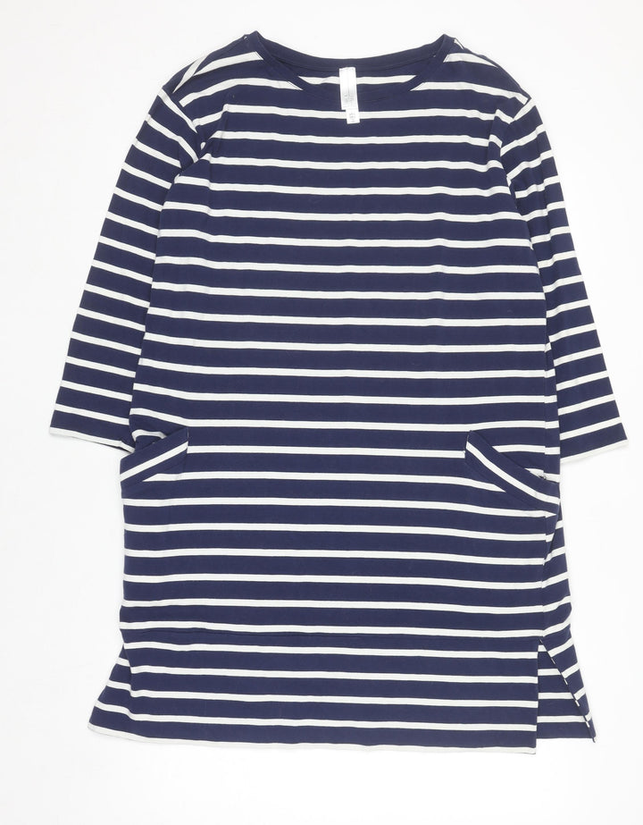 Marla Wynne Women Blue Striped T-Shirt Dress L 3/4 Sleeve Casual