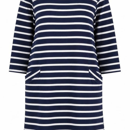 Marla Wynne Women Blue Striped T-Shirt Dress L 3/4 Sleeve Casual