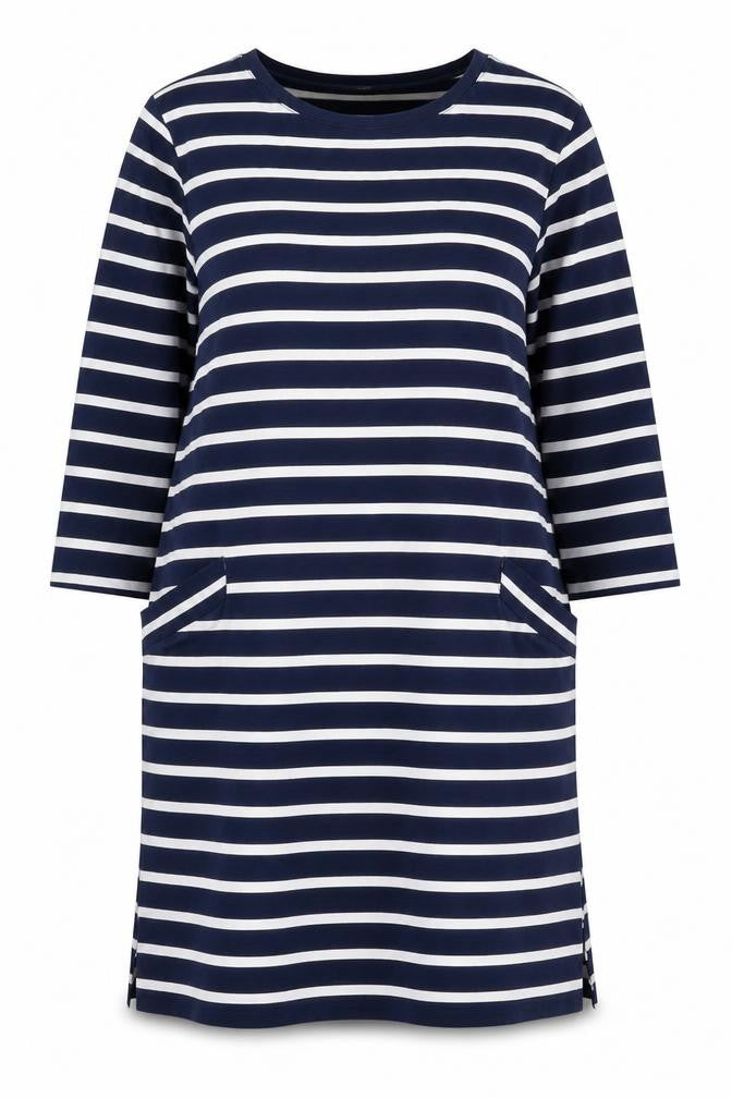 Marla Wynne Women Blue Striped T-Shirt Dress L 3/4 Sleeve Casual