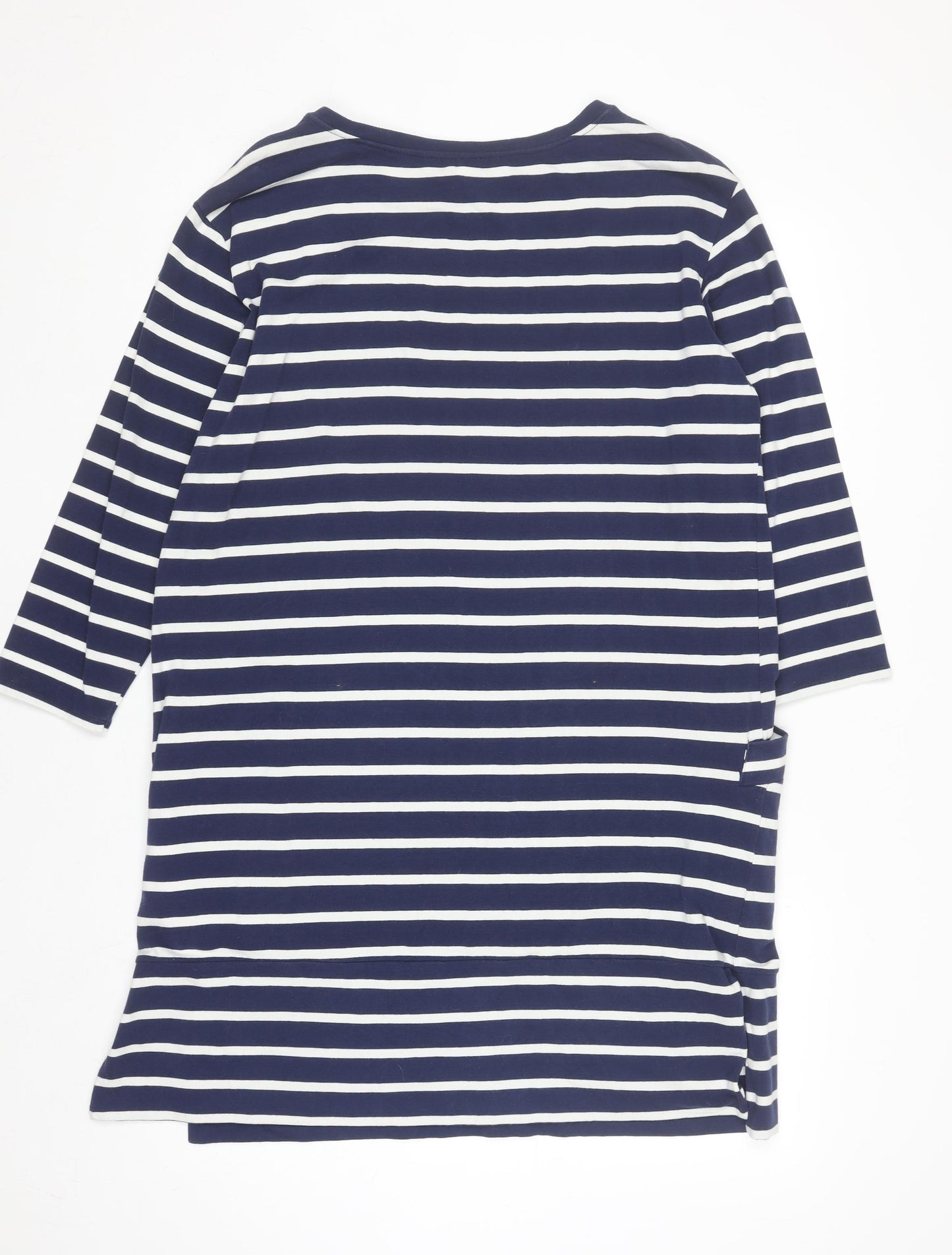 Marla Wynne Women Blue Striped T-Shirt Dress L 3/4 Sleeve Casual