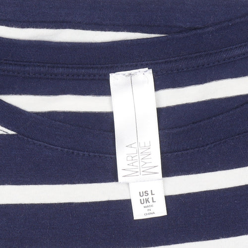 Marla Wynne Women Blue Striped T-Shirt Dress L 3/4 Sleeve Casual