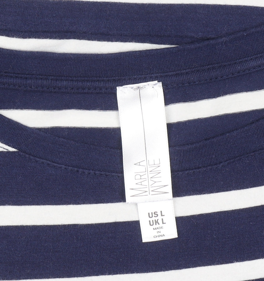 Marla Wynne Women Blue Striped T-Shirt Dress L 3/4 Sleeve Casual