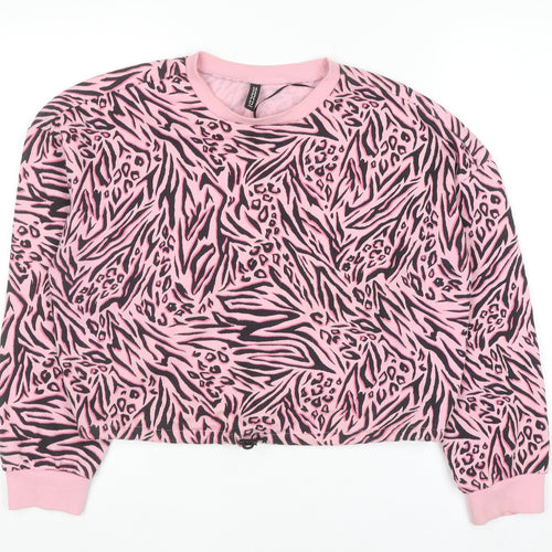 H&M Divided Womens Pink Animal Print Pullover Sweatshirt Size S
