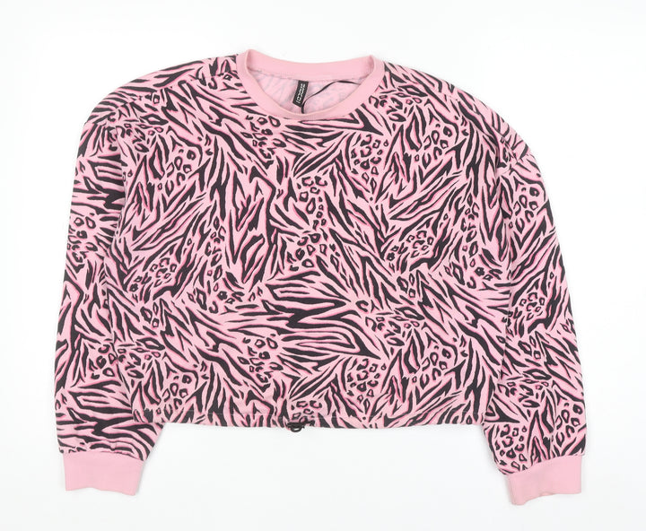 H&M Divided Womens Pink Animal Print Pullover Sweatshirt Size S