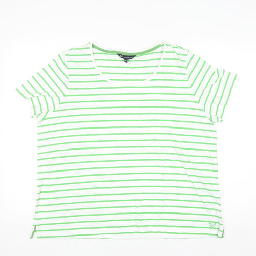Crew Clothing Company Women's White Green Striped Cotton T-Shirt Size 18