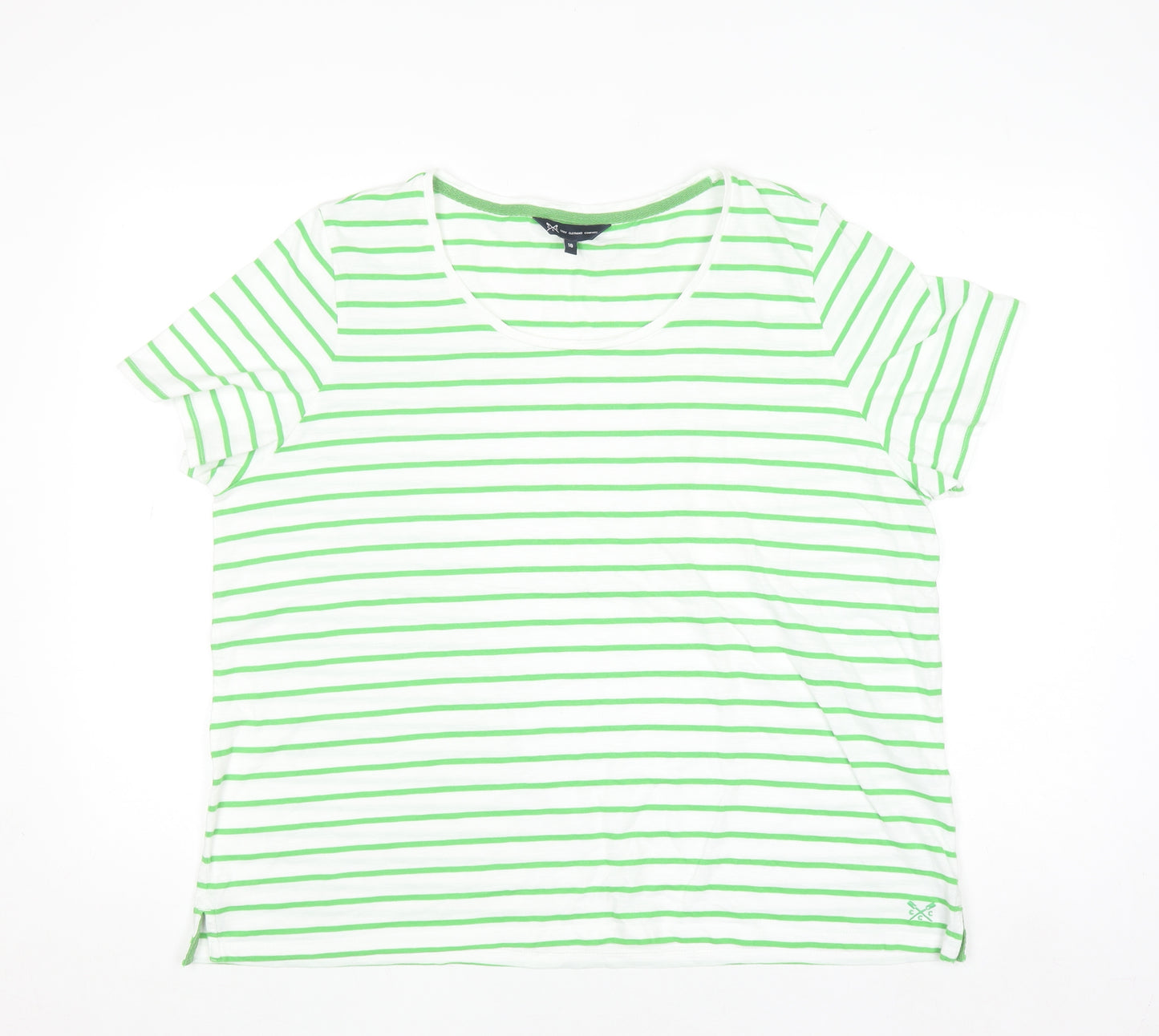 Crew Clothing Company Women's White Green Striped Cotton T-Shirt Size 18