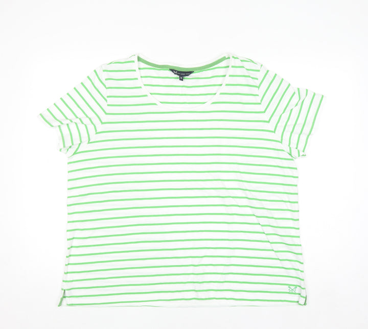 Crew Clothing Company Women's White Green Striped Cotton T-Shirt Size 18