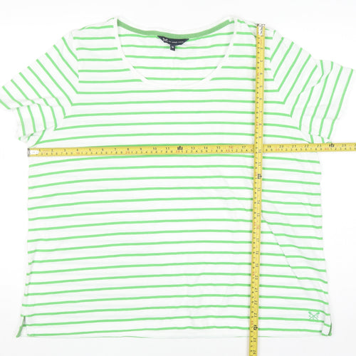 Crew Clothing Company Women's White Green Striped Cotton T-Shirt Size 18