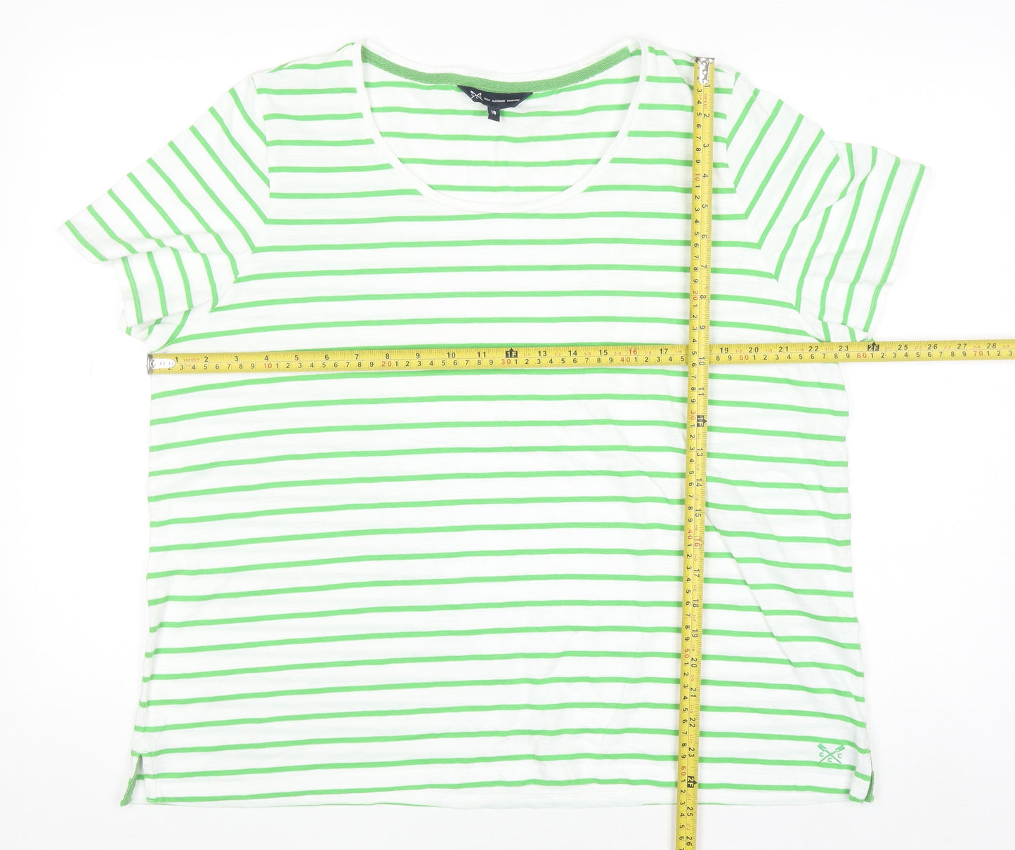 Crew Clothing Company Women's White Green Striped Cotton T-Shirt Size 18